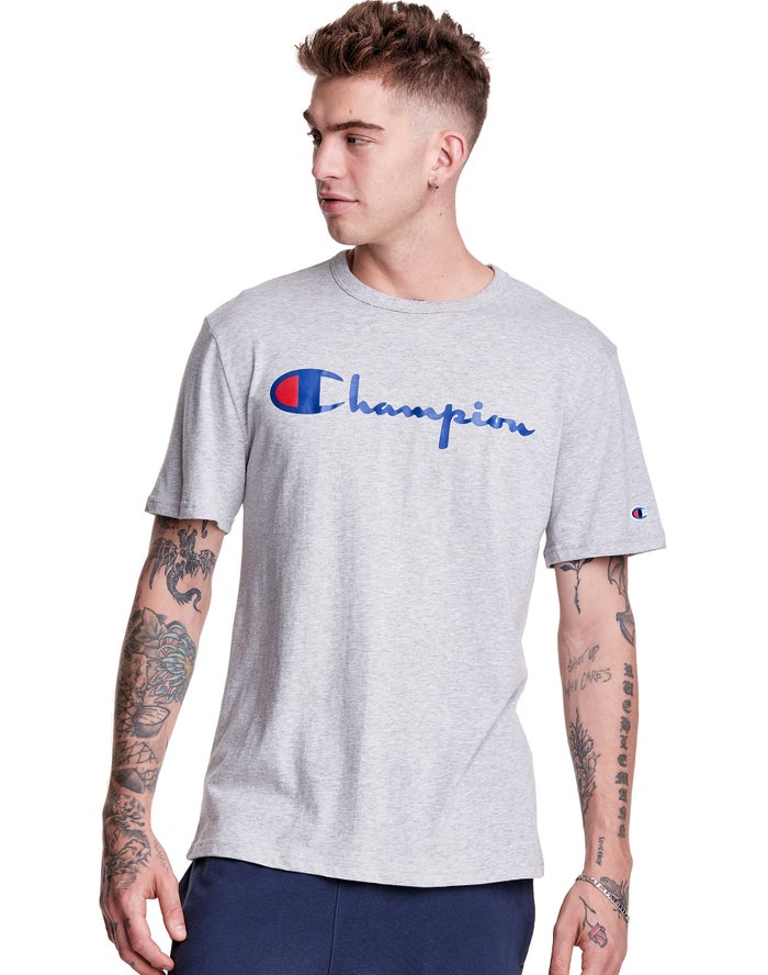 Champion Lightweight Script Logo - Miesten Harmaat T-Paita - Suomi 1620483-XT